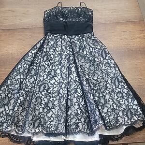 Amazing Vintage 1950s Lace Over Satin Tea Length Cocktail Dress